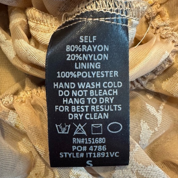 Storia Women’s Lined Tan Velvet Burnout Floral Cinched Waist Peasant Blouse Sz S - Picture 8 of 10